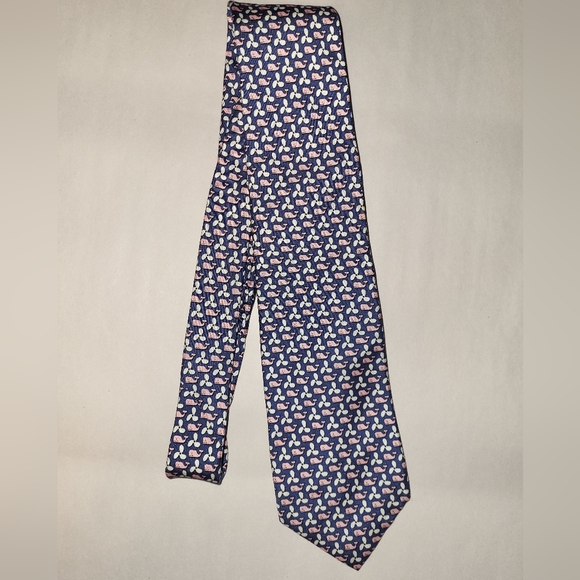 Vineyard Vines Whale Tie Blue Pink Made In USA 100% Silk - Picture 1 of 8
